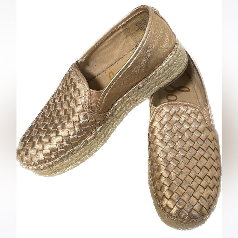Sam Edelman Metallic Rose Slip on Leather & weave Loafers .